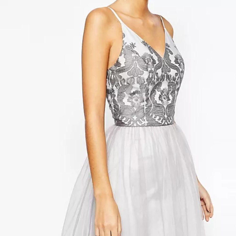 Chi Chi London Cami Strap Premium Lace Maxi Tulle Prom Dress - Picture 2 of 4